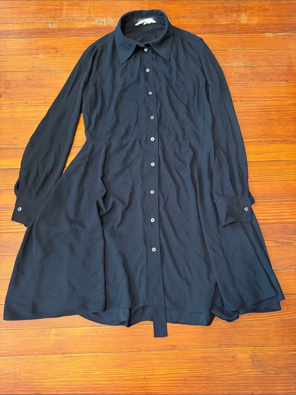 Authentic Louis Vuitton Black Long-Sleeve Button-Down Shirt Dress Size 38